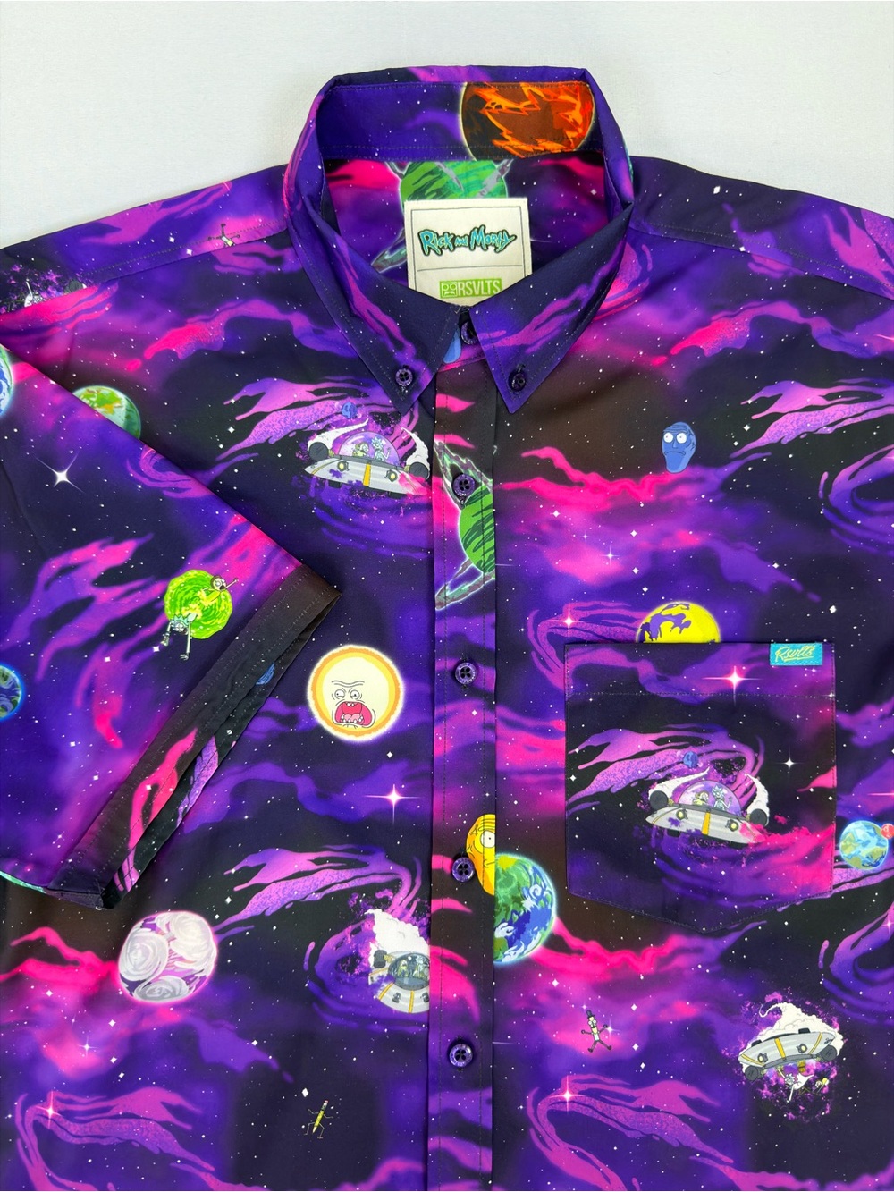 RSVLTS Rick and Morty KUNUFLEX Button Up Shirt Space Galaxy Print